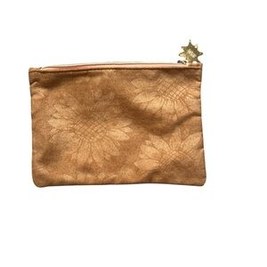 New Ipsy suede floral makeup bag March 2026 full zipper gold star pull